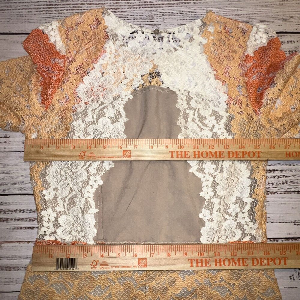 Flutter By Dance & Marvel Lace Dress Striped Women's Size Medium Ivory Orange - Picture 9 of 13